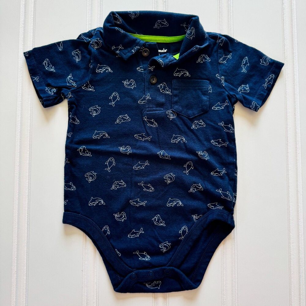 4/$10 - Garanimals Sharks / Fish Cotton Baby Polo Onesie Bodysuit